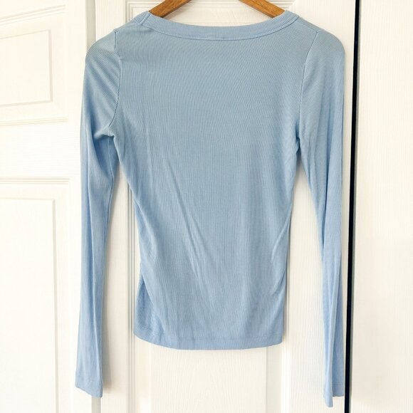 Cotton On Blue Rib Scoop Neck Long Sleeve Stretch Top Women’s Size Small EUC - Picture 3 of 7